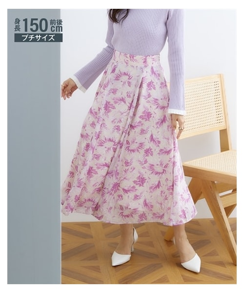 nissen（ニッセン）の「小さいサイズ　シアー花柄ハイウエストフレアスカート　低身長さん・小柄女性（スカート・レディース・ピンク/グリーン・PSS/PS/PM/PL）」の2枚目の写真