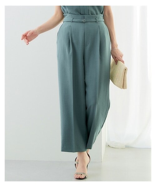 nissen（ニッセン）の「麻調合繊共布ベルト付ワイドパンツ（しわになりにくい・接触冷感・ＵＶカット・ウォッシャブル）<大きいサイズ有>（パンツ・レディース・グリーン/モカブラウン/ネイビー・S/M/L/LL/3L/4L/5L/6L）」の3枚目の写真