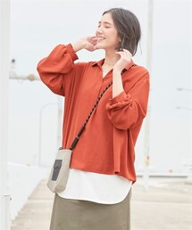 nissen | 大きいサイズヒンヤリ・シワになりにくい伸びるスキッパ―ゆるシャツ（接触冷感・UVカット）(シャツ/ブラウス)