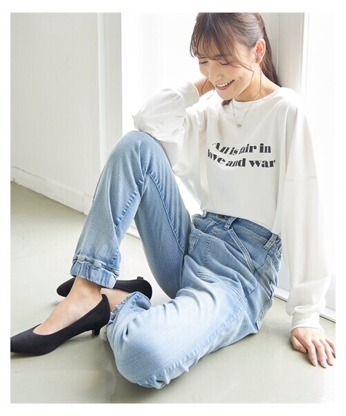 nissen（ニッセン）の「超ラクチンなすごのびストレッチ裏起毛デニムゆるテーパードジョガーパンツ(ゆったり太もも)(股下68)（デニムパンツ・レディース・オーバーダイブラウン/ウオッシュドブルー/ネイビー・L/LL/3L/4L/5L/6L/8L/10L）」の8枚目の写真