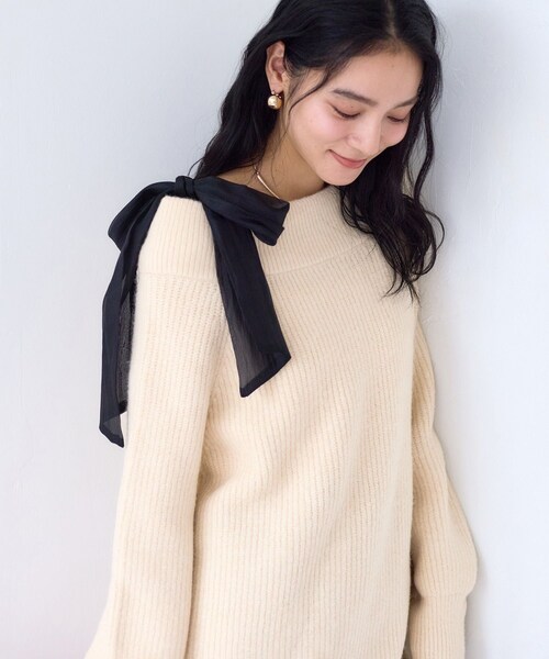 VIS(ビス)の「肩リボンミニ丈ニットワンピース/2WAY(ワンピース・レディース・グレー/キナリ/ブルー系・F)」の10枚目の写真