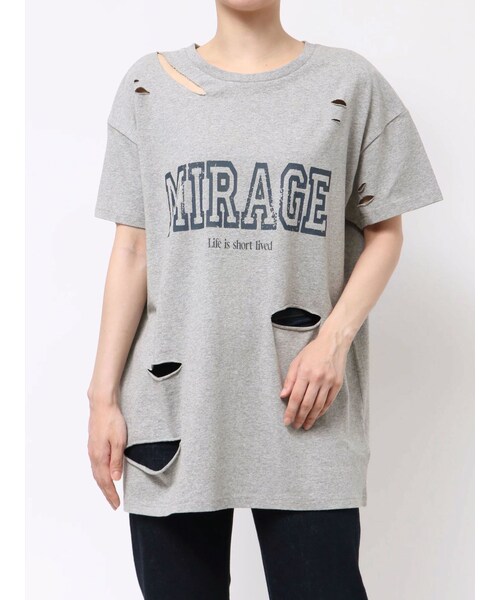 EVRIS（エヴリス）の「カットダメージBIG Tシャツ（Tシャツ/カットソー・レディース・グレー/レッド/ホワイト・F）」の5枚目の写真