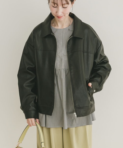 ITEMS URBANRESEARCH（アイテムズ アーバンリサーチ）の「フェイクレザーZIPUPブルゾン（その他アウター・レディース・BLK/BRN・Free）」の6枚目の写真
