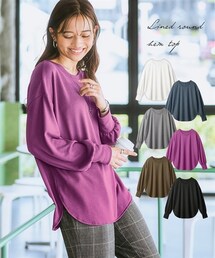 nissen | ふんわり軽い裏起毛裾ラウンドトップス＜大きいサイズ有＞(Tシャツ/カットソー)
