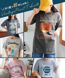 nissen | ピグメントライクビンテージ風オーバーサイズプリントTシャツ(Tシャツ/カットソー)