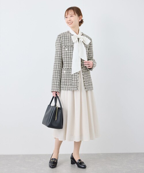 ROPE' PICNIC（ロペピクニック）の「セレモニー・通勤対応/ツイードジャケット/リンクコーデ（ノーカラージャケット・レディース・ブラック系/ライトグレー/オフホワイト/ネイビー・36/38）」の10枚目の写真