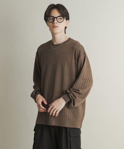 SENSE OF PLACE by URBAN RESEARCH（センスオブプレイスバイアーバンリサーチ）の「ライトワッフルクルーネックロングTシャツ（Tシャツ/カットソー・メンズ・CHARCOAL/KHAKI/PURPLE・M/L）」の21枚目の写真