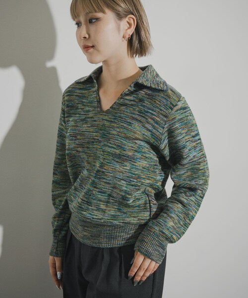 THE GOODLAND MARKET（ザグッドランドマーケット）の「COOHEM　ONI KASURI WOOL KNIT PULLOVER（ニット/セーター・レディース・04BLUE/02RED・Free）」の5枚目の写真