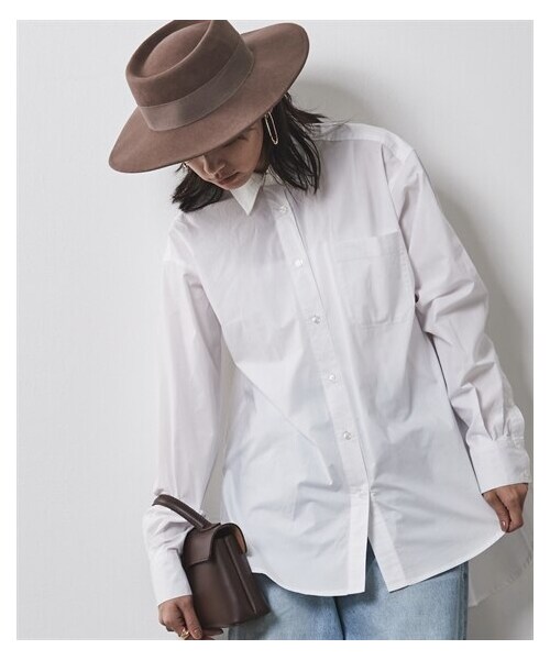 nissen（ニッセン）の「大きいサイズ 綿100％バックロングシャツ シックスタイル（シャツ/ブラウス・レディース・オフホワイト/ブルーストライプ・L/LL/3L/4L/5L/6L/8L/10L）」の8枚目の写真