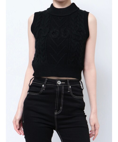 GYDA（ジェイダ）の「NOUSノースリケーブルニットトップス（ニット/セーター・レディース・オフホワイト/ブラック/マスタード・F）」の3枚目の写真