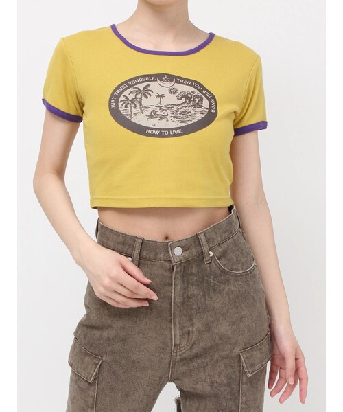 EVRIS（エヴリス）の「リンガーグラフィックショートTシャツ（Tシャツ/カットソー・レディース・ホワイト/ブラック/マスタード・F）」の19枚目の写真