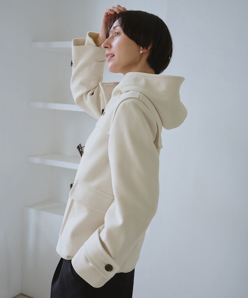 ROPE' PICNIC（ロペピクニック）の「ジャージーメルトンシリーズ ファー付きショートダッフルコート/リンクコーデ（ダッフルコート・レディース・キナリ/ブラウン系/ネイビー・L/M）」の19枚目の写真