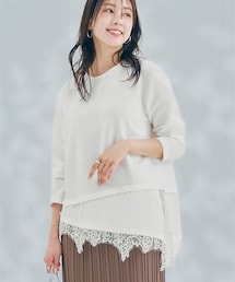 nissen | 裾レース異素材切替アシンメトリートップス(Tシャツ/カットソー)