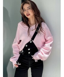 GYDA | ダメージショートVネックニットトップス(ニット/セーター)