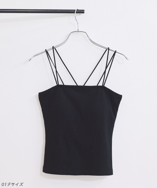 VIS（ビス）の「【選べる着丈】カップ付きWストラップキャミソール【洗える】（キャミソール・レディース・ブラック/オフホワイト・F/FS）」の9枚目の写真
