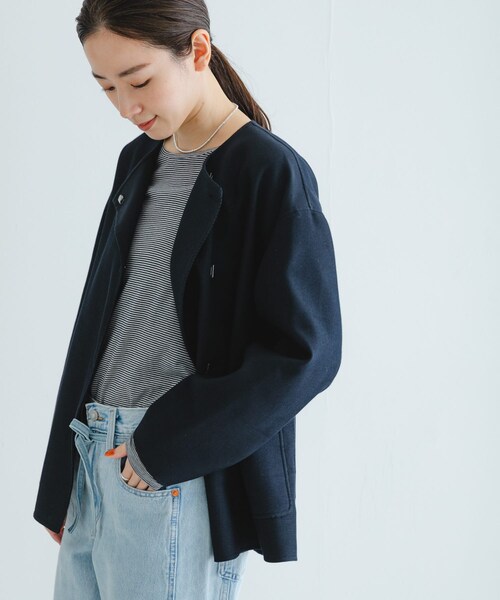 URBAN RESEARCH（アーバンリサーチ）の「ツイルノーカラーリバーコート（ノーカラージャケット・レディース・NAVY・FREE）」の5枚目の写真