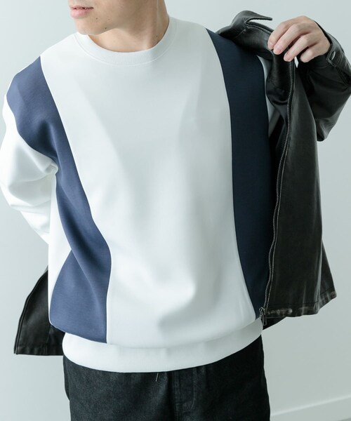 ITEMS URBANRESEARCH（アイテムズ アーバンリサーチ）の「ストレッチダンボール 切替トップス B（スウェット・メンズ・NVY/MOC/BLK・M/L）」の4枚目の写真