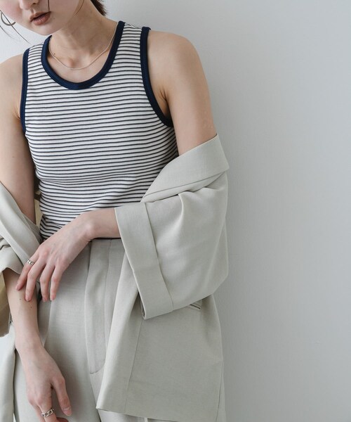 SENSE OF PLACE by URBAN RESEARCH（センスオブプレイスバイアーバンリサーチ）の「『別注』Healthknit×SENSE OF PLACE ボーダータンクトップ（タンクトップ・レディース・OF×NV×BE/SAX×BRN/LIME×BEG・One）」の5枚目の写真