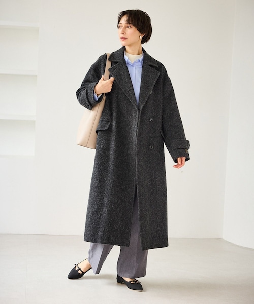 ROPE' PICNIC(ロペピクニック)の「JAPAN FABRIC スタンドカラーロングコート/一部WEB限定カラー(チェスターコート・レディース・ブラック系/グレー/ライトグレー/ベージュ系・F)」の1枚目の写真