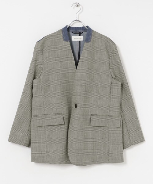 URBAN RESEARCH（アーバンリサーチ）の「STUMBLY　DENIM COMBI NO COLLAR JK（ノーカラージャケット・レディース・STRIPE/GLENCHECK・38）」の4枚目の写真