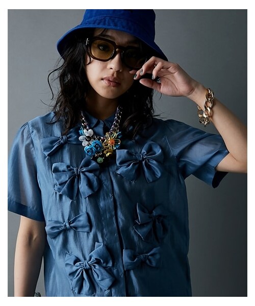 nissen（ニッセン）の「【GEVS.】リボンモチーフブラウス（シャツ/ブラウス・レディース・ブルー/黒・M/L/LL/3L/4L/5L/6L/8L/10L）」の19枚目の写真