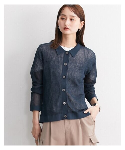 nissen（ニッセン）の「シアー楊柳ニットシャツ＜大きいサイズ有＞（ニット/セーター・レディース・グレージュ/ネイビー・S/M/L/LL/3L/4L/5L/6L）」の4枚目の写真