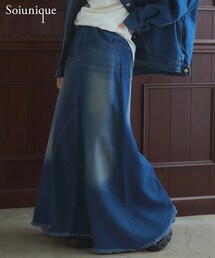Soiunique | ウォッシュ加工ロング丈デニムスカート ［Soiunique］(デニムスカート)