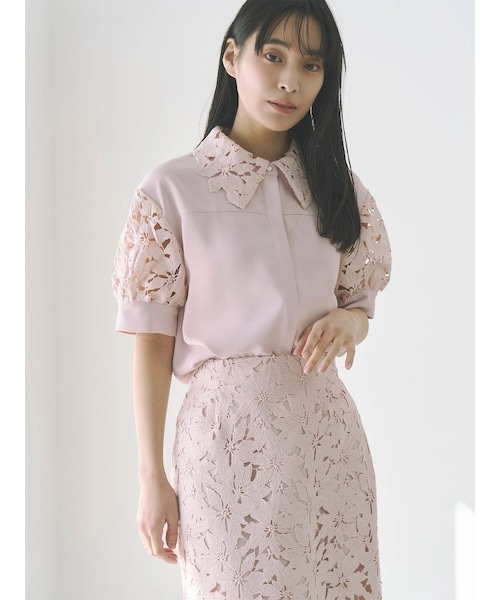 TONAL（トーナル）の「ケミカルレースハーフスリーブシャツ（シャツ/ブラウス・レディース・オフホワイト/ピンク/アイスブルー・M）」の9枚目の写真