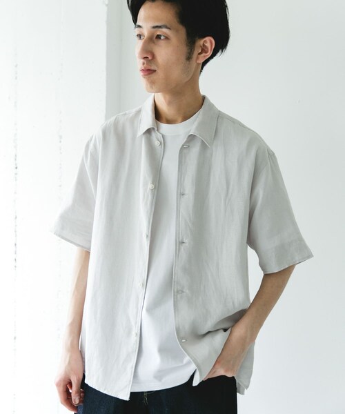 URBAN RESEARCH DOORS(アーバンリサーチドアーズ)の「カバーリングリネン キャンプカラーシャツ(シャツ/ブラウス・メンズ・L.GRAY/DARK NAVY/OLV CHECK・M/L)」の8枚目の写真