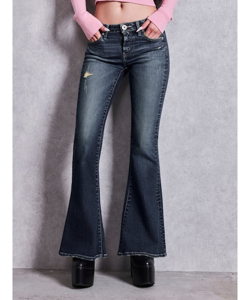 GYDA(ジェイダ)の「ジャストウエストSLIM FITフレアデニムパンツ(デニムパンツ・レディース・ブラック/ブルー/インディゴ・XS/S/M)」の6枚目の写真