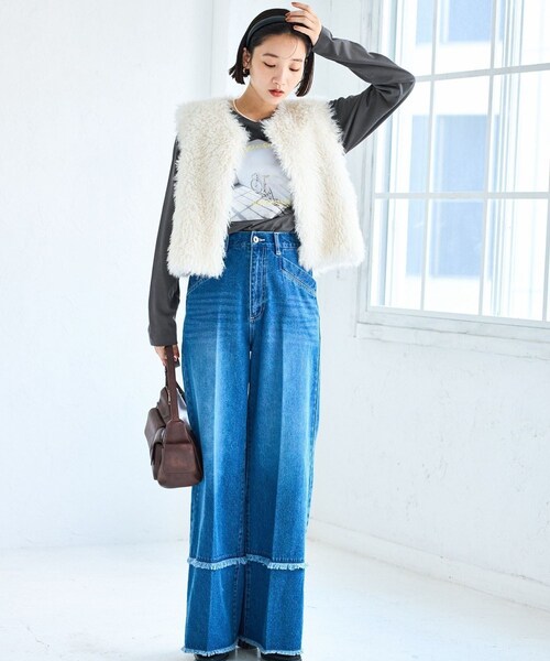 VIS（ビス）の「フォト＆ロゴアソートロングスリーブTシャツ（Tシャツ/カットソー・レディース・チャコール/ホワイト/ホワイト系/キナリ・F）」の14枚目の写真