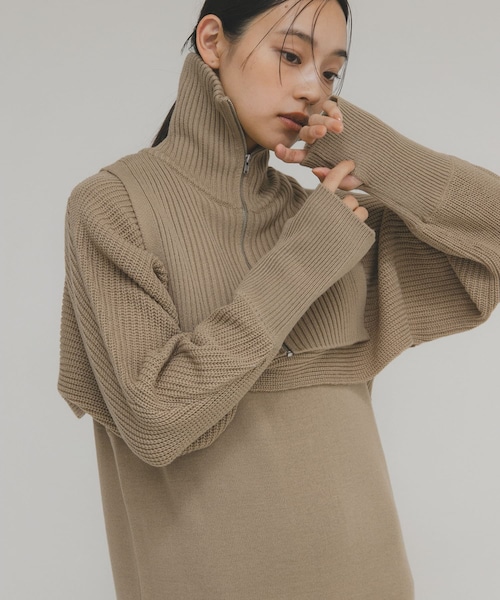 KBF（ケイビーエフ）の「ハーフZIPレイヤードニットワンピース（ワンピース・レディース・BEIGE/CHARCOAL・One）」の16枚目の写真