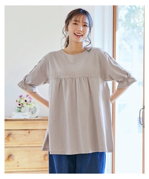 nissen（ニッセン）の「＜大きいサイズ＞クラフト調レース使いゆったりチュニック（チュニック・レディース・ベージュ/チャコール/カーキ・L/LL/3L/4L/5L/6L/8L/10L）」の13枚目の写真