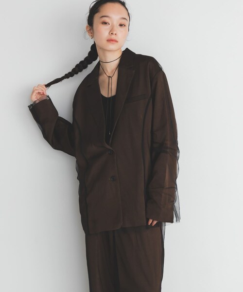 KBF（ケイビーエフ）の「サテンチュールジャケット（テーラードジャケット・レディース・BEIGE/BROWN・One）」の6枚目の写真