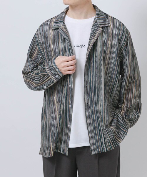 ITEMS URBANRESEARCH(アイテムズ アーバンリサーチ)の「マルチストライプレースオープンカラーシャツ(シャツ/ブラウス・メンズ・BLU/BLK/GRN・M/L)」の14枚目の写真