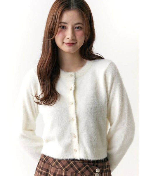 CALNAMUR（カルナムール）の「ローズボタンシャギーニットカーディガン（カーディガン/ボレロ・レディース・ホワイト/ピンク/ブラウン・F）」の6枚目の写真