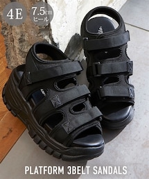 nissen | 【ゆったり幅広】厚底3本ベルトサンダル（低反発中敷）（ワイズ４Ｅ）(サンダル)