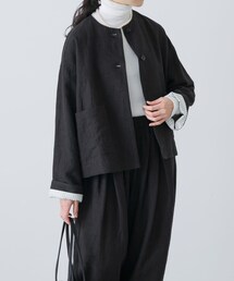 新品タグ付き　リネンヘリンボンノーカラージャケット　アーバンリサーチ　かぐれ かぐれ（カグレ）の「リネンヘリンボンノーカラージャケット（ノー