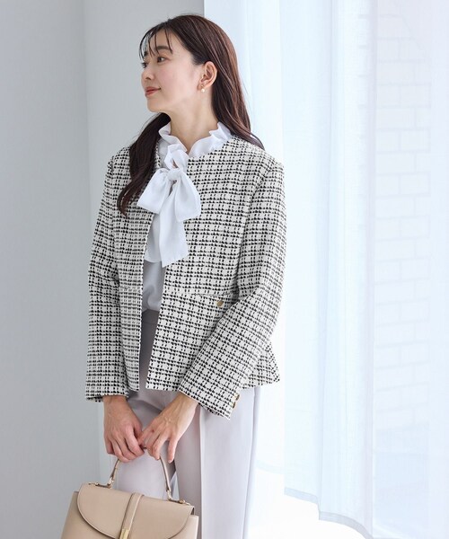 ROPE' PICNIC（ロペピクニック）の「【WEB限定カラー】ツイードフレアジャケット/入卒式・セレモニー対応・リンクコーデ（ノーカラージャケット・レディース・ブラック系/ライトグレー/オフホワイト/ネイビー・L/M）」の20枚目の写真