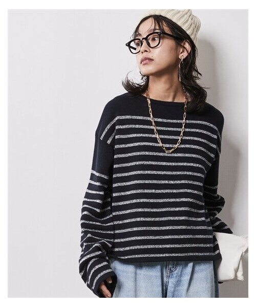 nissen（ニッセン）の「大きいサイズ ラメボーダーショートニット シックスタイル（ニット/セーター・レディース・オフホワイト×ネイビーラメボーダー/ネイビー×シルバーラメボーダー・L/LL/3L/4L/5L/6L/8L/10L）」の16枚目の写真