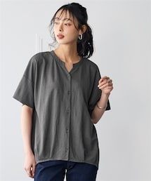 nissen | ＜大きいサイズ＞美ラクRUタッチフロントタック５分袖キーネックブラウス（接触冷感・抗菌防臭・UVカット）(シャツ/ブラウス)