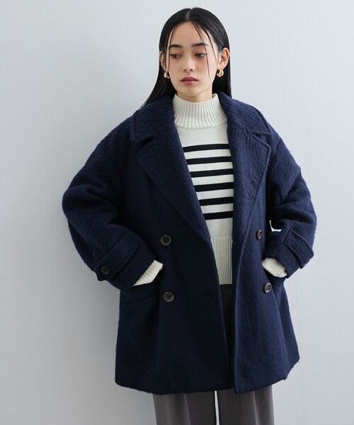 VIS(ビス)の「【WEB限定】シャギーミディ丈Pコート(ピーコート・レディース・ブラウン系/ネイビー・M/S)」の9枚目の写真