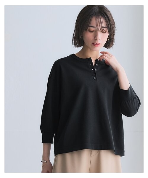 nissen（ニッセン）の「【T-KNIT】綿混ヘンリーネック7分袖ニットトップス【接触冷感・毛玉になりにくい・洗濯機で洗える・UVカット】＜大きいサイズ＞（ニット/セーター・レディース・黒/杢アイスグレー/オフホワイト×黒/モカ/サックスブルー/ダークグリーン・S/M/L/LL/3L/4L/5L/6L/8L/10L）」の20枚目の写真