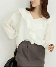 nissen | フリルカラーオーバーブラウス（ワッシャー加工素材）(シャツ/ブラウス)