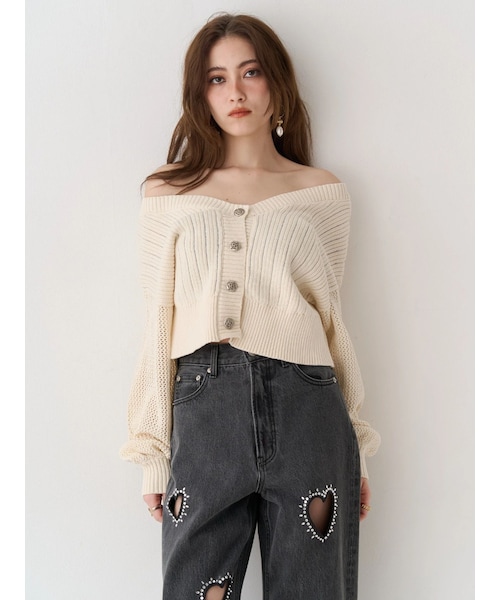 EVRIS（エヴリス）の「2WAYピグメントニットカーディガン（カーディガン/ボレロ・レディース・ホワイト/アイボリー/ブラック/ブルー/パープル・F）」の4枚目の写真