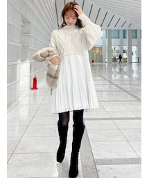 MERCURYDUO | プリーツドッキングケーブルニットミニワンピース(ワンピース)