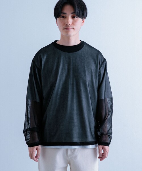 ITEMS URBANRESEARCH（アイテムズ アーバンリサーチ）の「メッシュトップス+Tシャツ レイヤードセット（Tシャツ/カットソー・メンズ・BLK×WHT/OFF×OLV/OFF×杢GRY・M/L）」の11枚目の写真