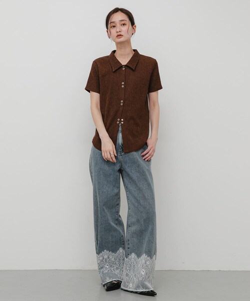 SENSE OF PLACE by URBAN RESEARCH(センスオブプレイスバイアーバンリサーチ)の「ハーフスリーブカットシャツ(シャツ/ブラウス・レディース・IVORY/BROWN/NAVY・One)」の16枚目の写真