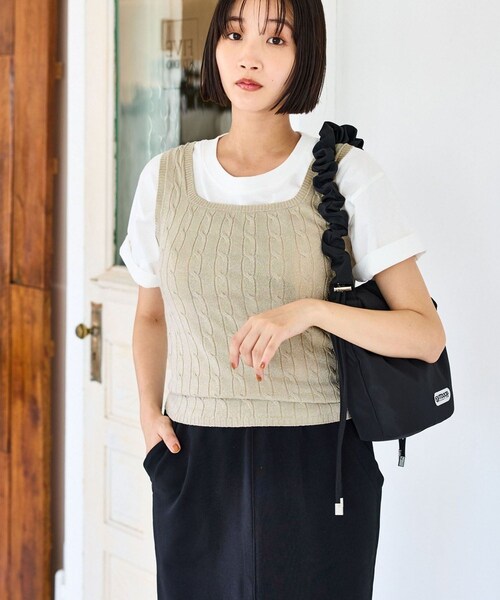 VIS（ビス）の「【前後2WAY】ケーブルニットタンクトップ（タンクトップ・レディース・チャコール/ベージュ/サックス・F）」の2枚目の写真