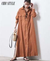 CHIC STYLE | 大きいサイズ レーヨン麻マキシシャツワンピース シックスタイル(ワンピース)